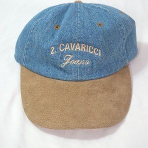 VTG 90s Fashion Z. CAVARACCI Blue Beige Denim Hat Baseball Cap Adjustable OSFA